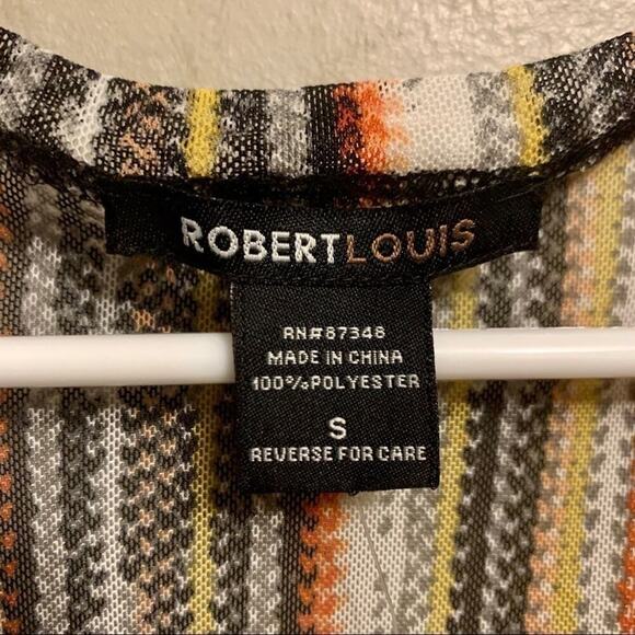 ROBERT LOIS Super Soft Black Yellow Cream Mixed Media Top Size Small NWT - Picture 4 of 10